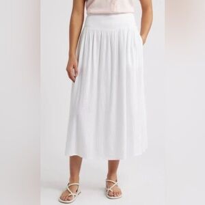 Caslon Linen Blend Pull On Midi Skirt White with Pockets Size M